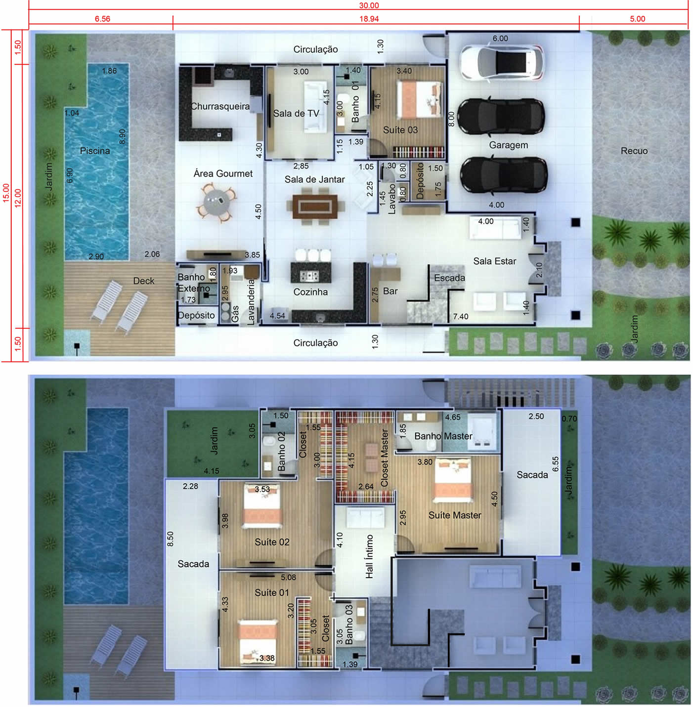 Modern neoclassical house plan15x30