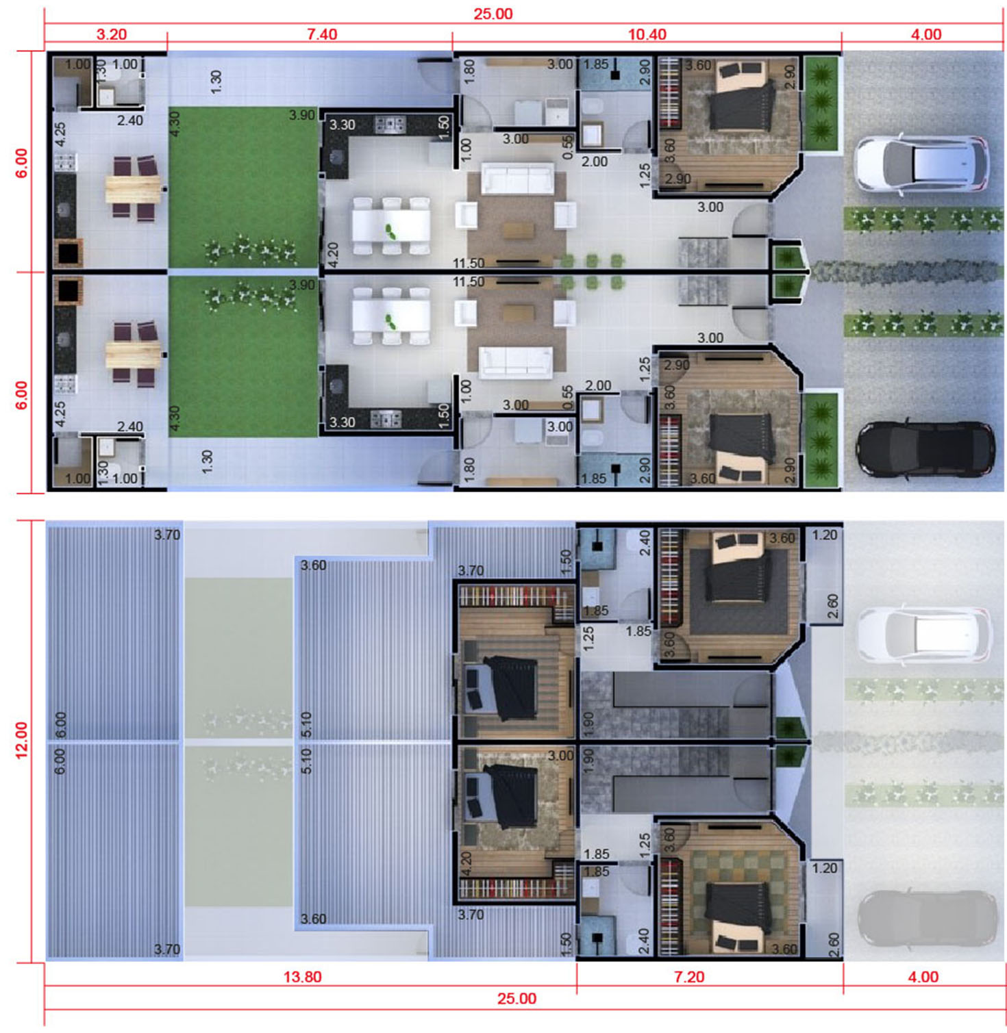 3 bedroom townhouse floor plan12x25