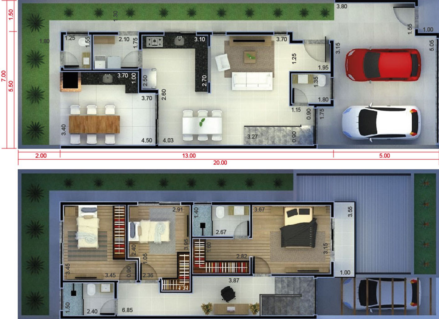 Descubrir 31+ imagen planos de casas de 7×20 de dos pisos