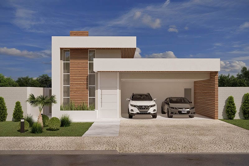 Single storey house with wood on the facade