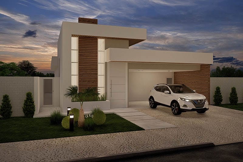 Single storey house with wood on the facade