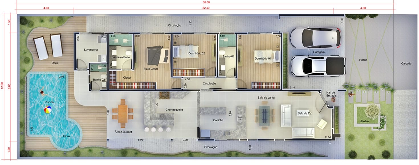 House plan with pool and hydro12x30