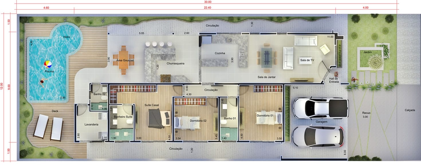 House plan with pool and hydro12x30