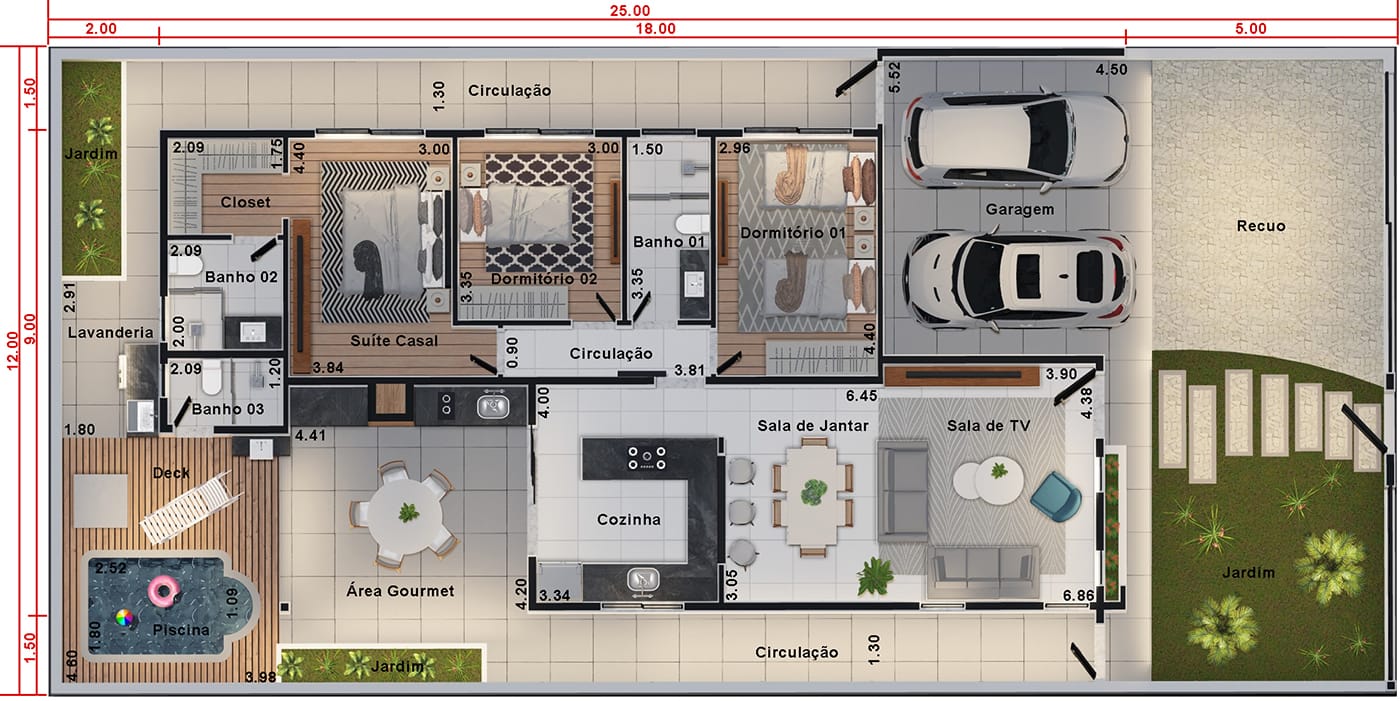 House plan with glass wall12x25