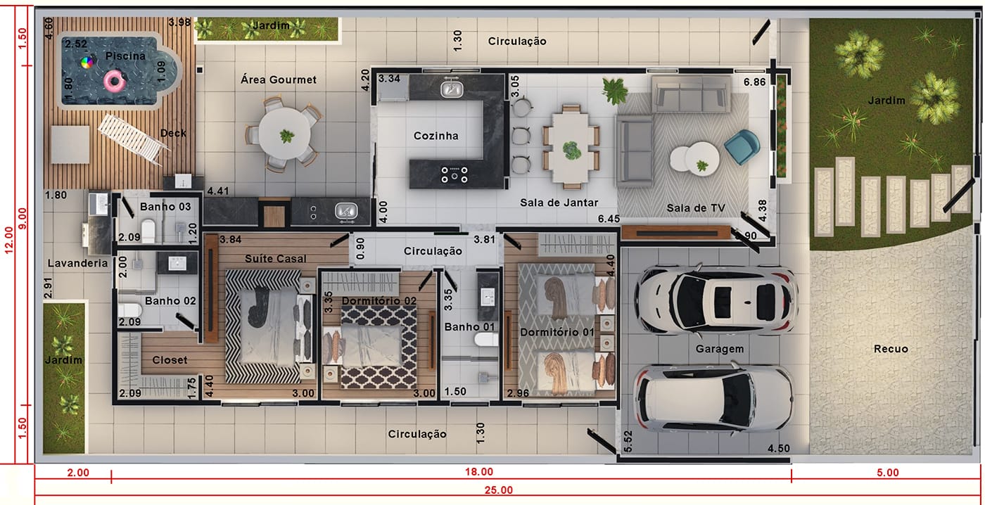 House plan with glass wall12x25