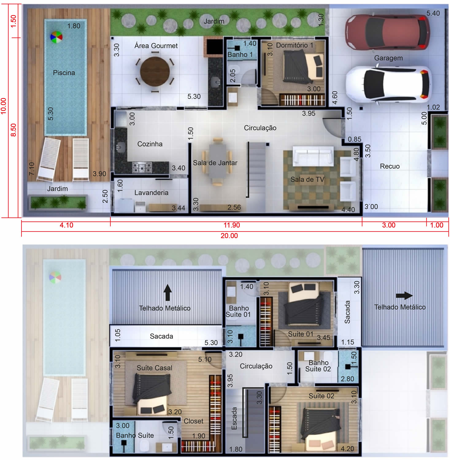 Floor plan with 4 bedrooms10x20